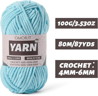 Azure Fluffy Chenille Yarn for Crocheting - Baby Yarn for Crocheting Soft Blanket - (100g/87.4yds) Crochet Amigurumi Chunky Yarns - Super Bulky 5 Velvet Yarns