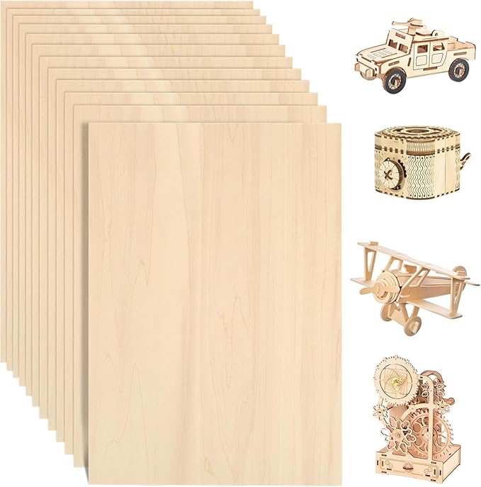 24 Pack Basswood Sheets 12 x 18 x 1/8 Inch - 3mm Unfinished Basswood for Laser Cutting & Engraving, Thin Plywood Board Unfinished Wood Sheet for Crafts Wood Burining, Painting, Architectural Model