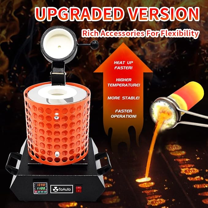 TOAUTO Upgraded Gold Melting Furnace TGF3000-V1.1, 1+3 KG Electric Digital Smelting Furnace 1400W 2100F PID Smelter Kiln Kit Casting Refining Jewelry Precious Metals Gold Silver Copper Aluminum (110V)