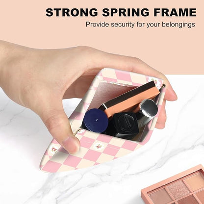 2Pcs PU Leather Small Squeeze Coin Purse Pouch Mini coin Bag Unique And Cute Wallet Cosmetic Bags Change Bag For Women Girls Men （Black and pink checkered1