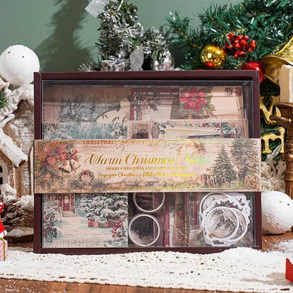 icceemee Scrapbooking Supplies Kit, Christmas Theme Scrapbooking Kit for Bullet Junk Journaling, Stationery, A6 Grid Notebook, Flower DIY Journaling Supplies, Birthday Craft Gift for Teen Girls