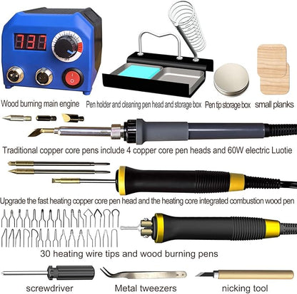 FIRElood LH55-2-3 Wood Burner kit Wood Burning Tool Pen 25~750℃, Wood Burning kit with Digital Thermometer Temperature Adjustable Temperature, 3 pyrographic Wood Burning pens, 37 Wood Burning Pen Tips