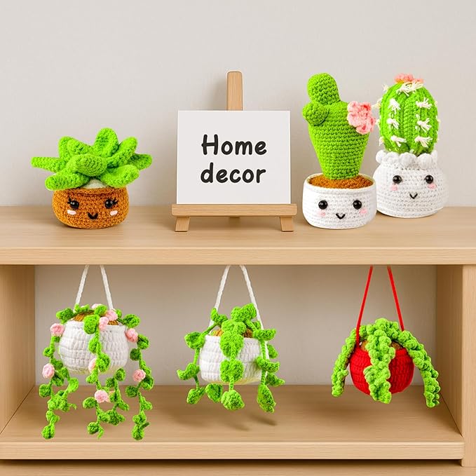 Inawenxlg Crochet Kit for Beginners with Video Tutorials – Amigurumi Starter Set to Make 6 Hanging Potted Plants