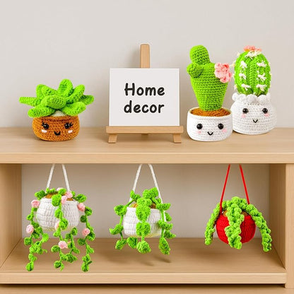 Inawenxlg Crochet Kit for Beginners with Video Tutorials – Amigurumi Starter Set to Make 6 Hanging Potted Plants
