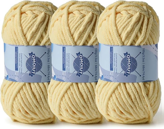 Chunky Chenille Yarn for Crocheting，Baby Yarn for Crocheting Soft Blankets，Bulky Yarns for Crochet Amigurumi，3×100g (3×74.3yds) Fluffy Velvet Yarns for Hand Knitting (3 Light Yellow)