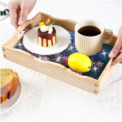Generic DIY Diamond Art Wooden Tray Kit, Food Tray with Handle Diamond Painted Table Decoration Tray, for Breakfast, Bar Dinner Table Diamond Dots Gem Painting Art Set for Beginners-#24-Butterfly