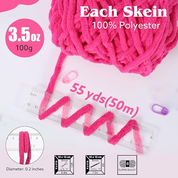 WSICSE Chenille Fluffy Yarn, Thick Soft Chunky Blanket Yarn for Crocheting Knitting Blanket DIY Plush Gifts, 6×100g Each 3.5 oz 55 Yards(Neon Colors)