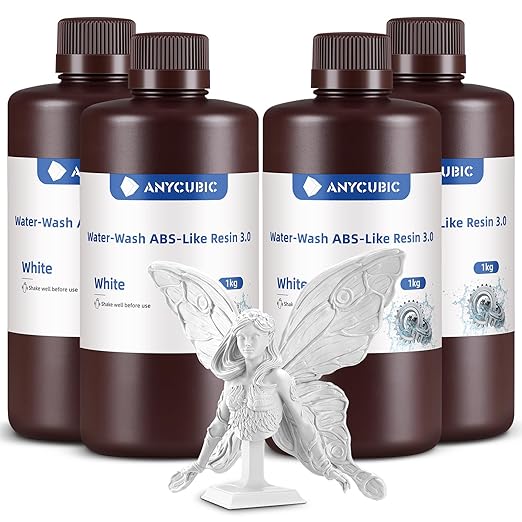 ANYCUBIC Water Washable ABS-Like Resin 3.0 Bundle, 3D Printer Resin, High Toughness and High Precision, Easy to Post-Process, Low Odor, Wide Compatibility for All LCD 3D Printers (White, 4kg)
