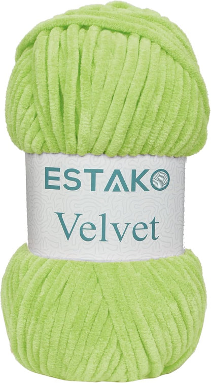 Estako Velvet Chenille Blanket amigurumi Yarn for Crocheting and Knitting Super Bulky 100 gr (132 yds) (1950-Pistachio)