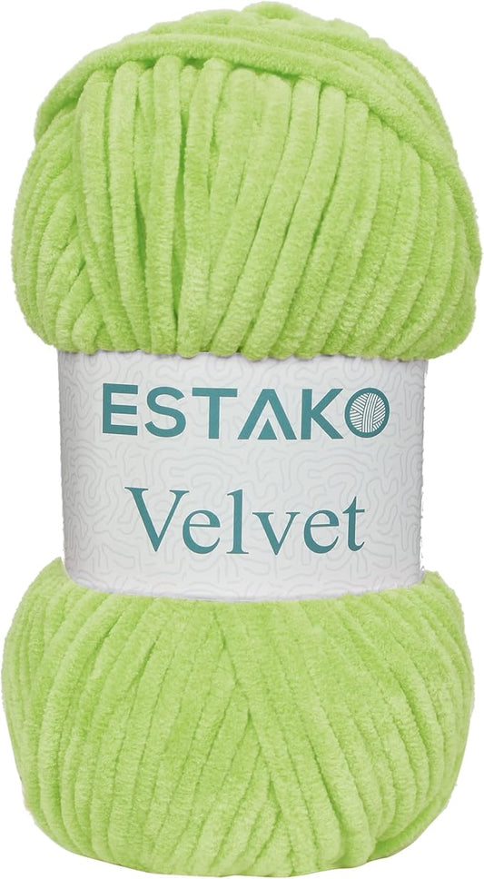 Estako Velvet Chenille Blanket amigurumi Yarn for Crocheting and Knitting Super Bulky 100 gr (132 yds) (1950-Pistachio)