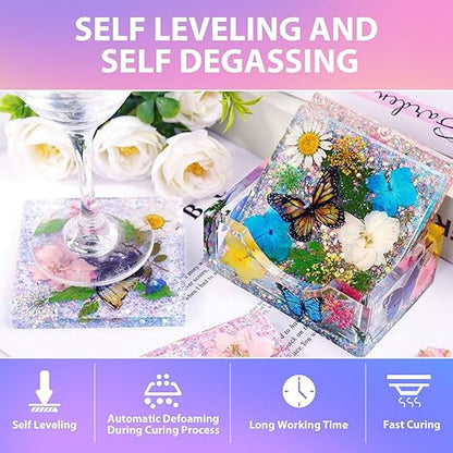 Pnente Artist-Grade Epoxy Resin – Self-Leveling, Zero Bubbles & 5-Year UV Guard for River Tables, Jewelry, Resin Art – Beginner-Friendly 1:1 Mix, Non-Toxic & Non-Yellowing (64oz)