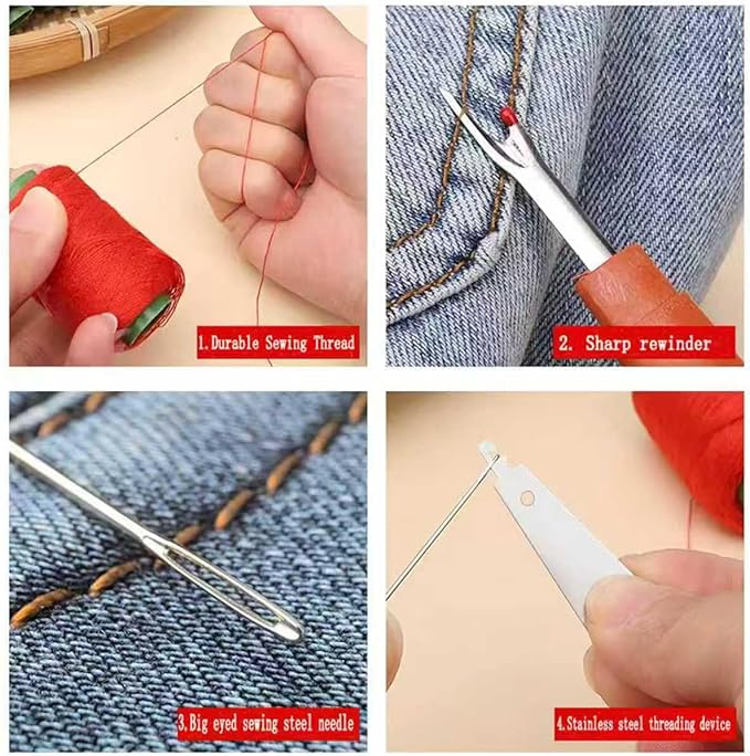 74 PCS Big Eye Stainless Steel Sewing Needles Kit, Portable Hand Sewing Thread & Needle Set, DIY Craft Tool Kit Suitable for Beginners and Everyday Use