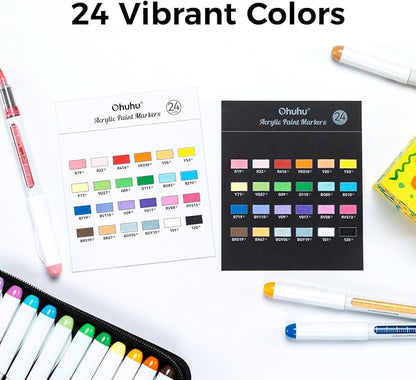 Ohuhu Acrylic Paint Markers Brush Tip: 24 Colors Automatic Ink Control Acrylic Markers High Opacity Paint Pens Waterproof Lightfast for Rock Painting 3D Prints Easter Eggs Wood DIY Crafts- Nahuku
