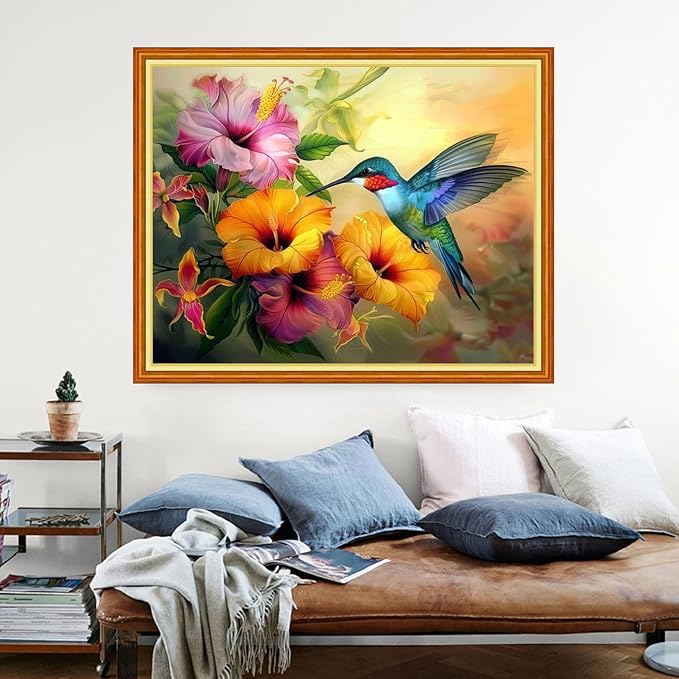 Dimensean Stamped Cross Stitch Kits Full Range of Embroidery Patterns Starter Kits for Beginners Adult DIY Cross Stitches Needlepoint Kits 11CT- Garden Hummingbird 16x20 inch