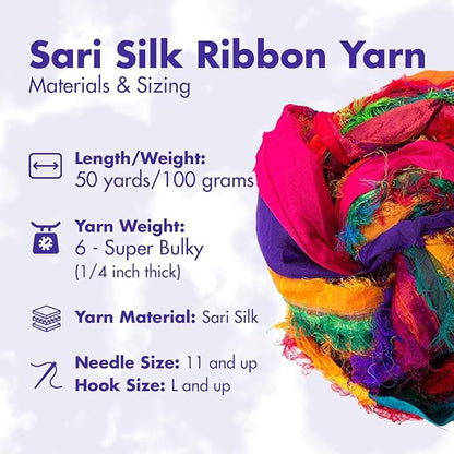 DARN GOOD YARN Recycled Sari Silk Ribbon Yarn Tibet Jewels Dyeable 100 Grams, 50 Yards, 1 Skein Handmade one of a Kind
