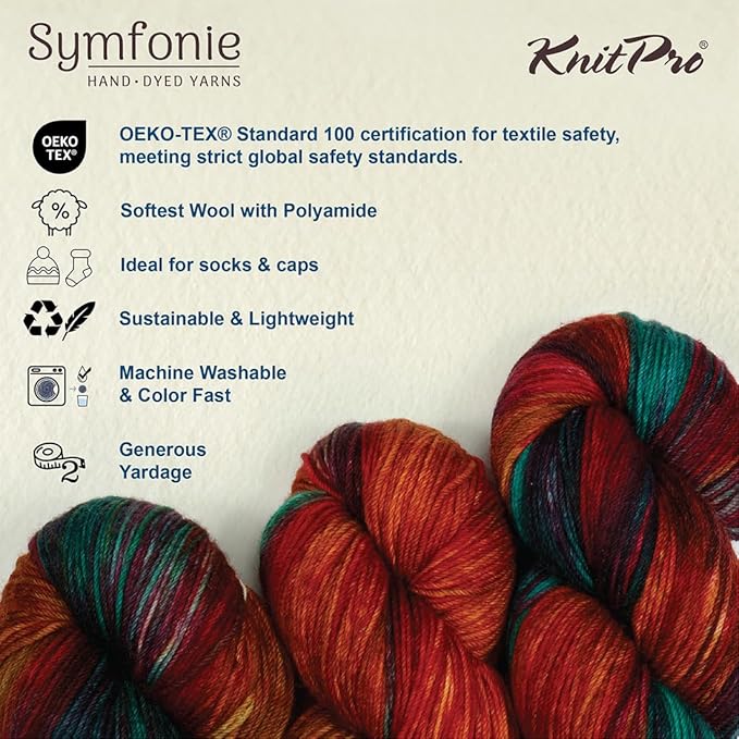 KnitPro Symfonie Hand Dyed Yarn | Extra Fine Merino Wool & Polyamide Blend for Knitting & Crocheting, Fingering Weight, Oeko-TEX Certified 400m, 100g Skein | Terra Variegated Party Lights