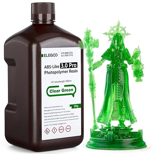 ELEGOO ABS-Like Resin 3.0 Pro, Higher Scratch-Resistance 3D Printing Photopolymer Resin, 405nm UV Resin for MSLA/DLP/LCD Printers Fast Curing High Precision Non-Brittle, Clear Green 2000g