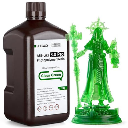 ELEGOO ABS-Like Resin 3.0 Pro, Higher Scratch-Resistance 3D Printing Photopolymer Resin, 405nm UV Resin for MSLA/DLP/LCD Printers Fast Curing High Precision Non-Brittle, Clear Green 2000g