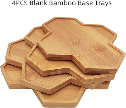 4PCS Mosaic Bamboo Coasters for Crafts, Blank Base Trays, Drinking Cup Coaster, Plant Coaster, Art Plate,DIY Mosaic Supplies (Hexagonal Platter)