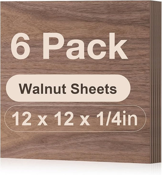 ROBOTIME 6-Pack 6mm Walnut Plywood for Laser Cutting -12 x 12 x 1/4 Inch - Laser Engraving Blanks