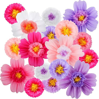 Crowye 12 Pcs Large Colorful Tissue Paper Flowers Decorations 20" Giant Fiesta Craft Crepe Paper Flowers for Wall Decor Backdrop Mexican Wedding Birthday Carnival Party (Bright Color)
