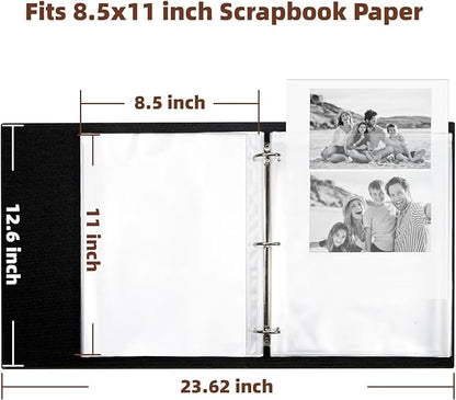 Vienrose Scrapbook Photo Album, 8.5"x11" Faux Leather Cover DIY Scrapbook Album with 50 Sleeves 100 Pages, 3 Ring Vintage Memory Book for Family, Wedding, Birthday, Anniversary, Emerald Green