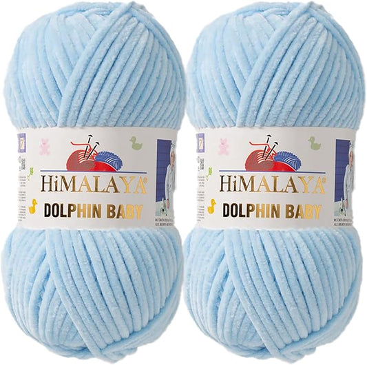2 Skein/Pack Himalaya Dolphin Baby Chenille Yarn, Each Ball 100 gr (3.5 oz), 120 m (132 Yards), 100% Polyester, Super Bulky Baby Blanket Velvet Amigurumi Yarn, 80306 - Ice Blue