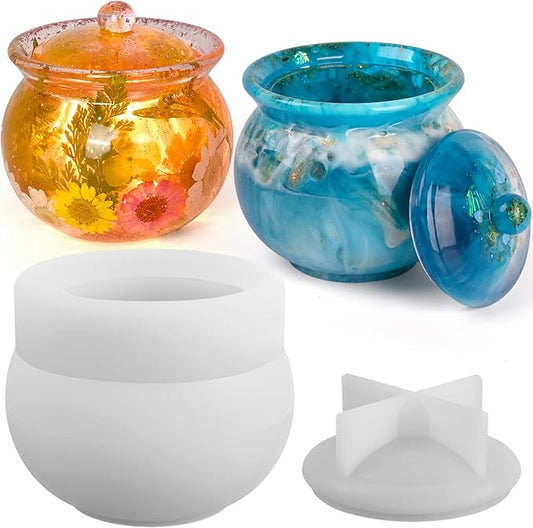 Actvty Jar Silicone Molds, Jar Resin Molds with Lid, Epoxy Molds for DIY Jewelry Storage Box,Candle Holder,Candy Container, Epoxy Resin Casting Craft Gifts