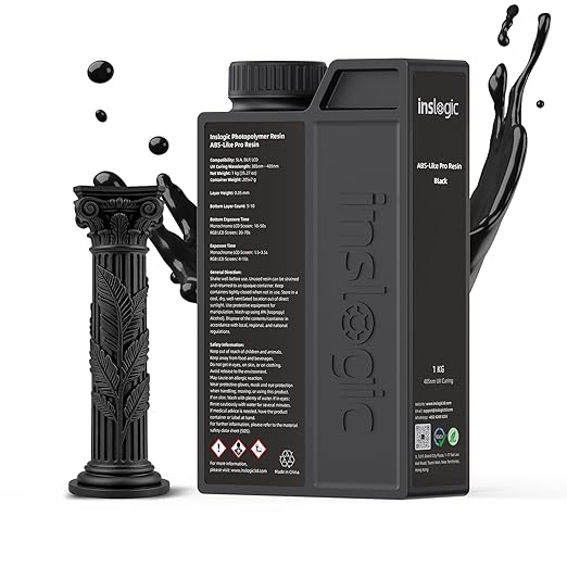 Inslogic ABS-Like Pro Resin 1kg, High Toughness 3D Printer Resin/UV Resin, Fast Curing & Low Odor, Ultra-High Precision Matte Finish for Miniatures, Prototyping & Functional Parts(Black)