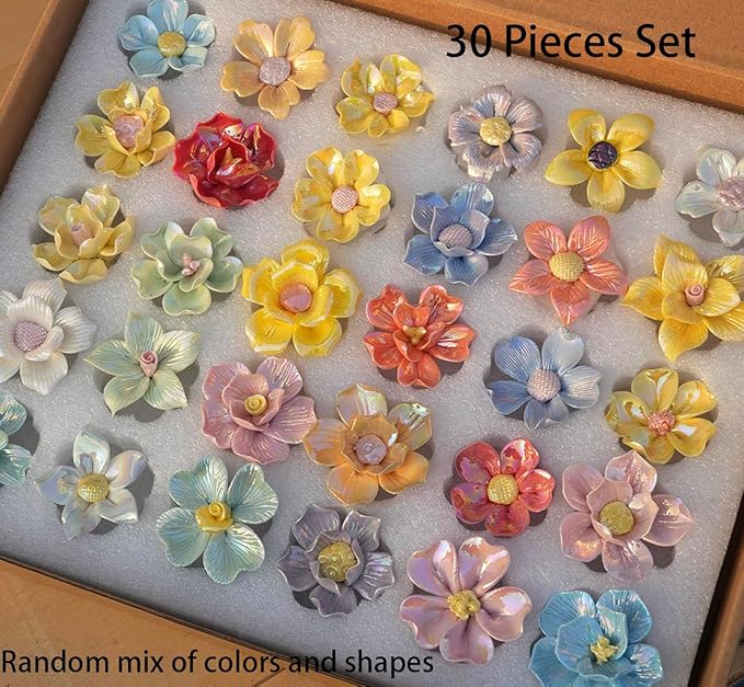 Lanyani Ceramic Flower Mosaic Tiles for Crafts, Sparkly Iridescent 3D Blossom Porcelain Glass Tile Pieces for Mosaic Art, 20 Pieces of Vibrant Color and Variety Design