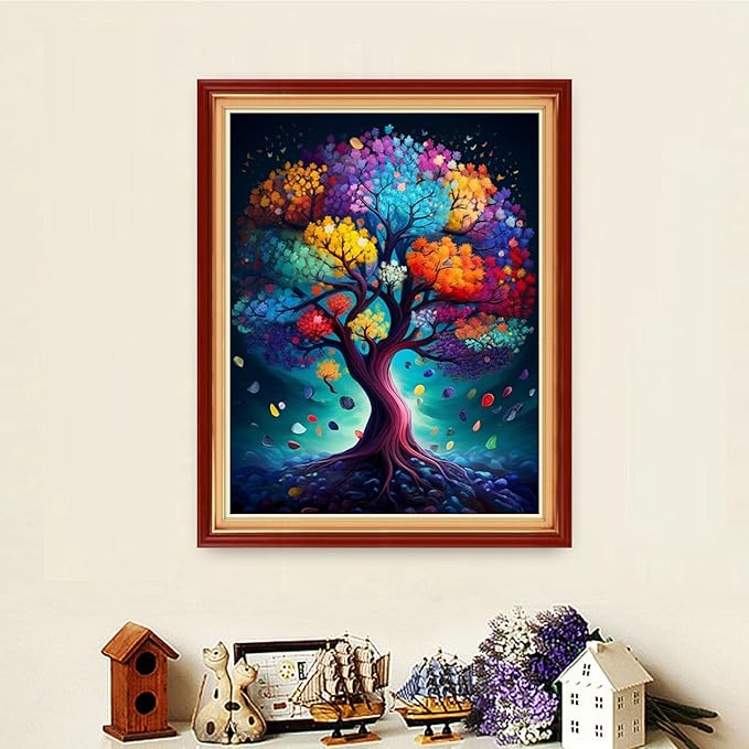 Dooxvey Cross Stitch Kits for Adults Stamped Full Range of Embroidery Starter Kits for Beginners 11CT Printed Cross Stitch Patterns Needlepoint Kits Stamped Crossstitching-Colorful Tree 16x20 inch