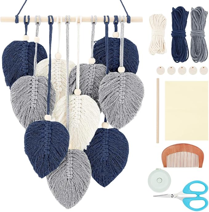 FREEBLOSS Macrame Leaf Wall Hanging Kit Boho Wall Hanging Macrame Tapestry DIY Macrame Wall Art for Beginners Macrame Boho Wall Decor for Room Decor Adults Gift
