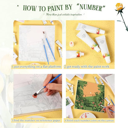 Nezyo 12 Sets Paint by Numbers Kit with Frame for Adult Beginners, Paint by Number DIY Acrylic Painting Canvas for Painting Party, Classroom Activity Birthday Gift, 8 x 8 Inch