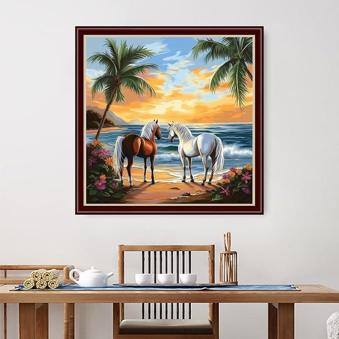 Dimensean Stamped Cross Stitch Kits Full Range of Embroidery Patterns Starter Kits for Beginners Adult DIY Cross Stitches Needlepoint Kits 11CT- Seaside Steed 18x18 inch