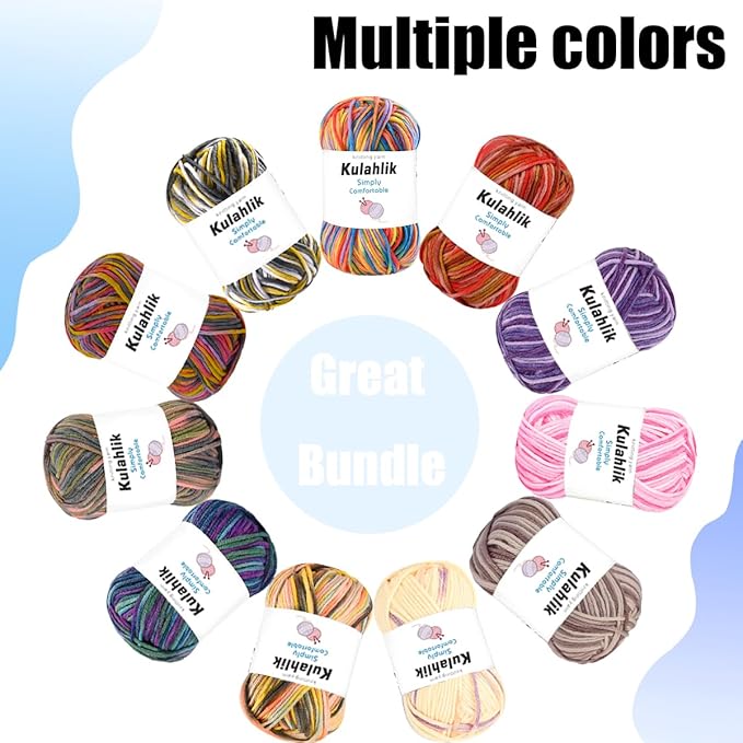 500g(10x50g) Acrylic Yarn for Crocheting and Knitting, Colorful Gradient Yarn Thread, 10 Rolls Skeins, Multicolor Hilo Acrílico, Perfect for DIY Crafts Project