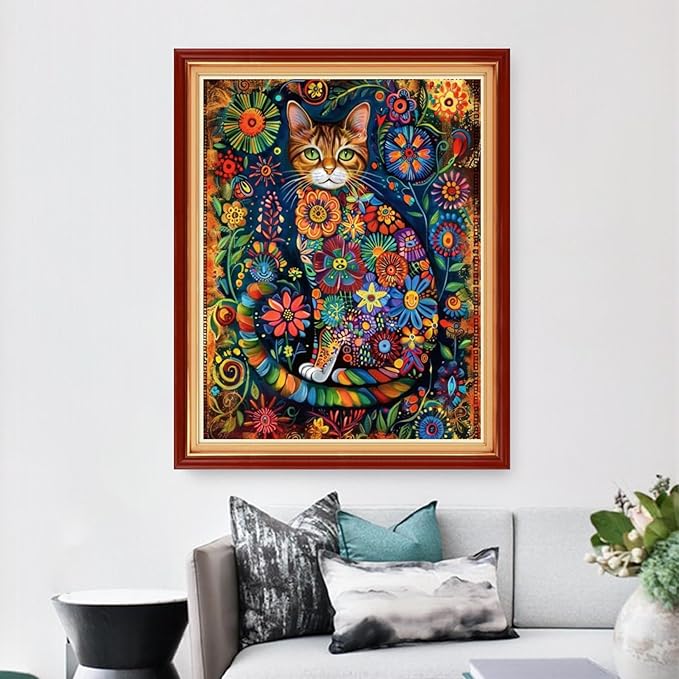 Dimensean Stamped Cross Stitch Kits Full Range of Embroidery Patterns Starter Kits for Beginners Adult or DIY Cross Stitches Needlepoint Kits 11CT-Flower Cat 16x20 inch