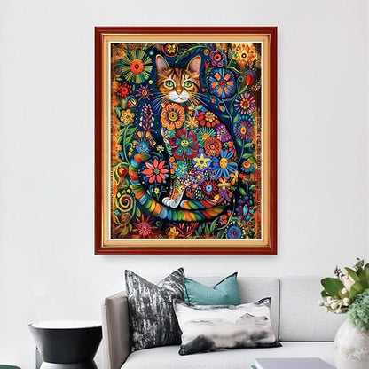 Dimensean Stamped Cross Stitch Kits Full Range of Embroidery Patterns Starter Kits for Beginners Adult or DIY Cross Stitches Needlepoint Kits 11CT-Flower Cat 16x20 inch