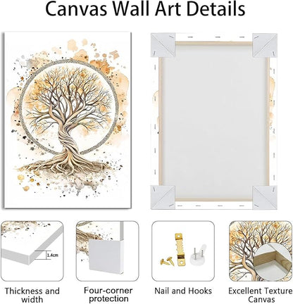 WENGTIAO 3Pcs Tree of Life Canvas Wall Art Prints Zen Lotus Pictures Posters Beige Yin Yang Fall Art Paintings Spiritual Meditation Artwork for Living Room Bedroom Spa Office Home Decor 12x16x3Pcs