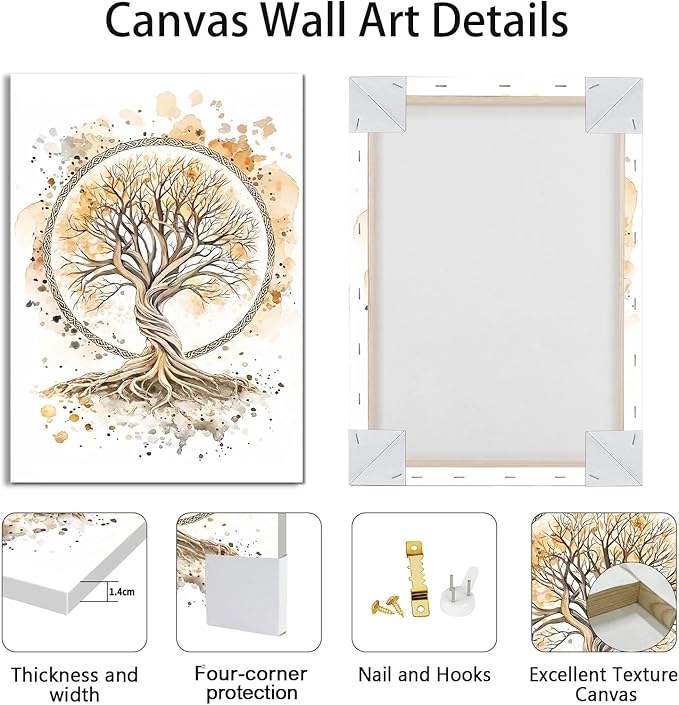 WENGTIAO 3Pcs Tree of Life Canvas Wall Art Prints Zen Lotus Pictures Posters Beige Yin Yang Fall Art Paintings Spiritual Meditation Artwork for Living Room Bedroom Spa Office Home Decor 16x24x3Pcs