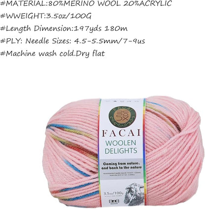 Facai Blend Merino Wool Yarn for Knitting - Worsted Weight,197yds (3.5oz) Ball, Ideal for Sweaters, Scarves, and Accessories (1, Dreamland Flower)