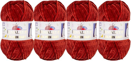 4 Skein/Pack Himalaya Dolphin Baby Chenille Yarn, Each Ball 100 gr (3.5 oz), 120 m (132 Yards), 100% Polyester, Super Bulky Baby Blanket Velvet Amigurumi Yarn, 80370 - Rust