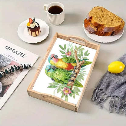 DoxQcs DIY Diamond Art Wooden Tray Kit Easter Food Tray with Handle Diamond Painted Table Decoration Tray for Breakfast Bar Dinner Table Diamond Art Painting for Beginners-Parrot