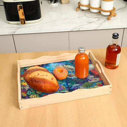 DOTSOPS Landscape Diamond Art Painting Wooden Serving Trays with Handles Tray with Handles,Big Gem for Parties Home Decor (12x16 Inches)