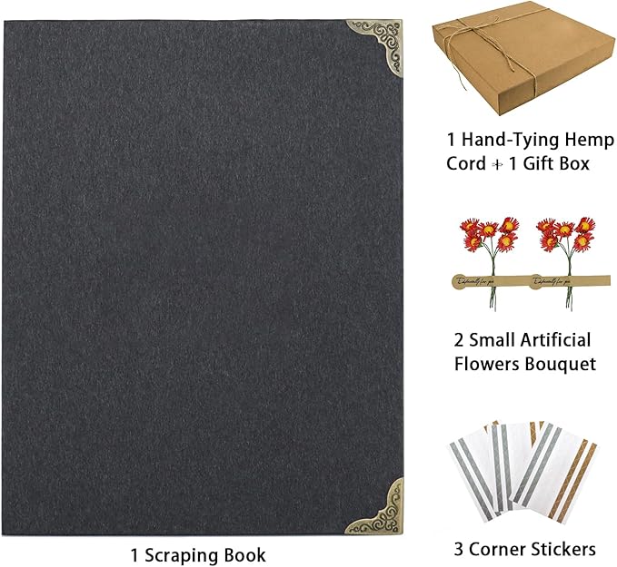 Scrapbook Album 8" x 10" DIY Scrapbook Photo Album Hardcover Kraft Paper 3 Rings Memory Book for Wedding, Anniversary, Travel, Family, Black