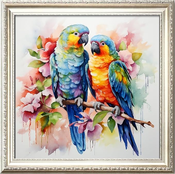 Leczany Cross Stitch Stamped Kit for Adults - Two Parrots | DIY Embroidery Starter Patterns Craft Kit Needlepoint for Beginner | 11CT, 3 Strands | 14.2x14.2 inches