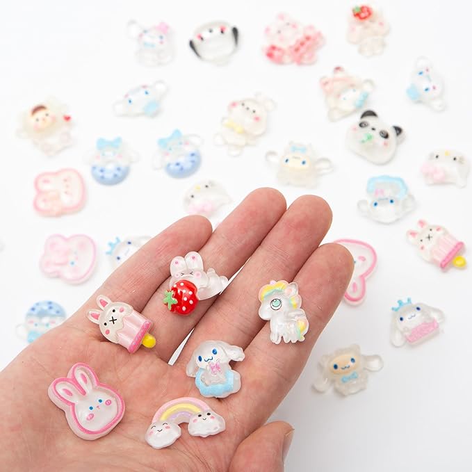 60pcs Slime Charms Cute Set for Crafts, Resin Set Ornament Scrapbooking, 3D Flatback Cute Embellishments for Scrapbook and Mini Decorations (White)