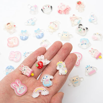 60pcs Slime Charms Cute Set for Crafts, Resin Set Ornament Scrapbooking, 3D Flatback Cute Embellishments for Scrapbook and Mini Decorations (White)