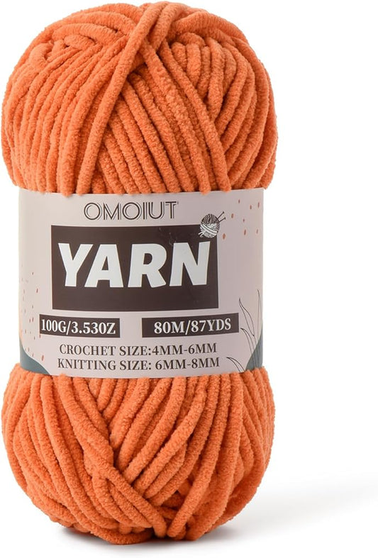 Orange Fluffy Chenille Yarn for Crocheting - Baby Yarn for Crocheting Soft Blanket - (100g/87.4yds) Crochet Amigurumi Chunky Yarns - Super Bulky 5 Velvet Yarns