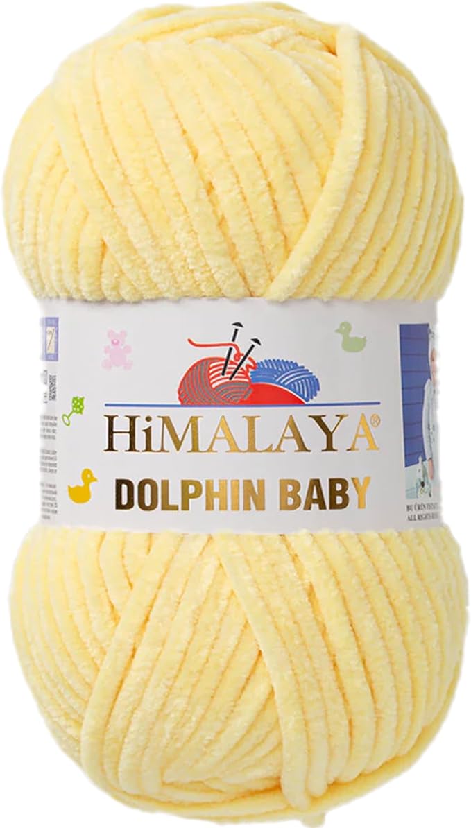 1 Skein/Pack Himalaya Dolphin Baby Chenille Yarn, Each Ball 100 gr (3.5 oz), 120 m (132 Yards), 100% Polyester, Super Bulky Baby Blanket Velvet Amigurumi Yarn, 80302 - Light Yellow