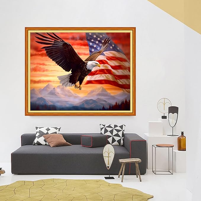 Foxhool Stamped Cross Stitch Kits,11CT Printed Cross Stitch Pattern Full Embroidery Kits for Beginner Needlepoint Kits-Eagle Flag 16x20 inch